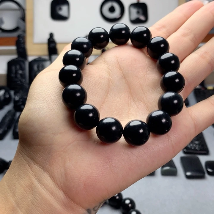 未镶嵌手串和田玉（墨玉）特价14mm