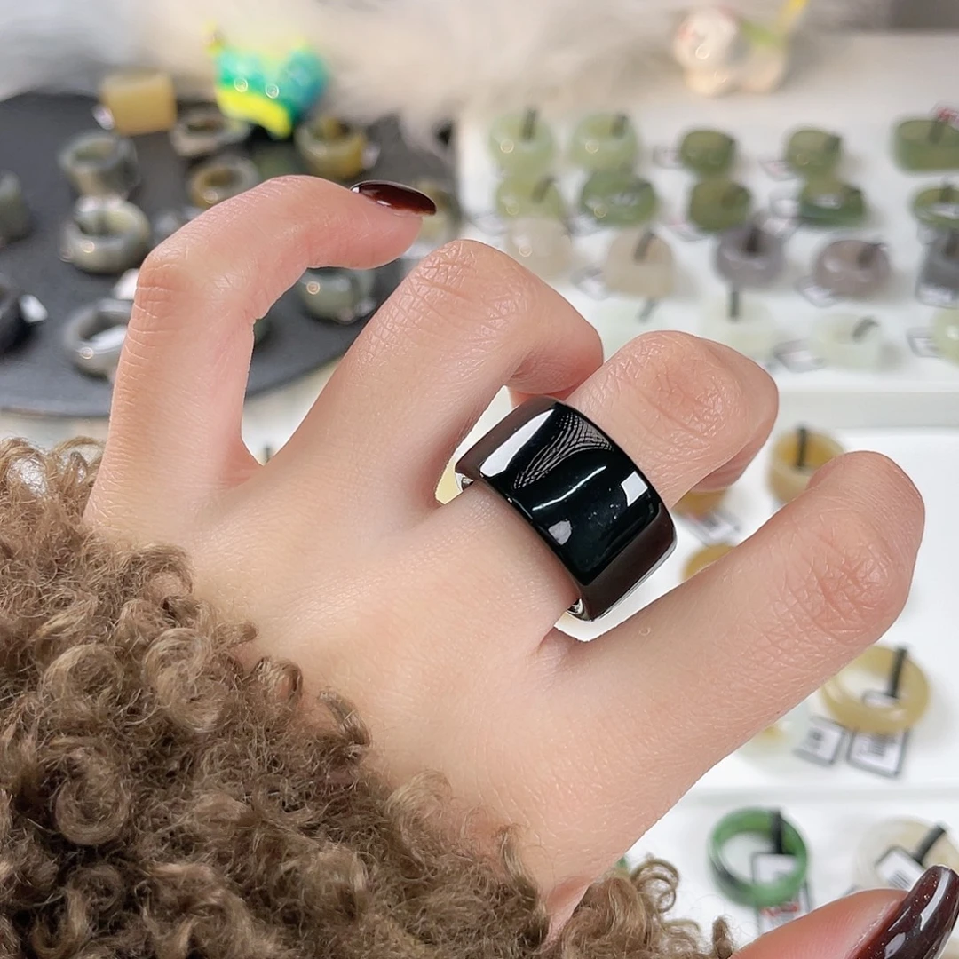 和田玉未镶嵌戒指k40黑青圆切18.0