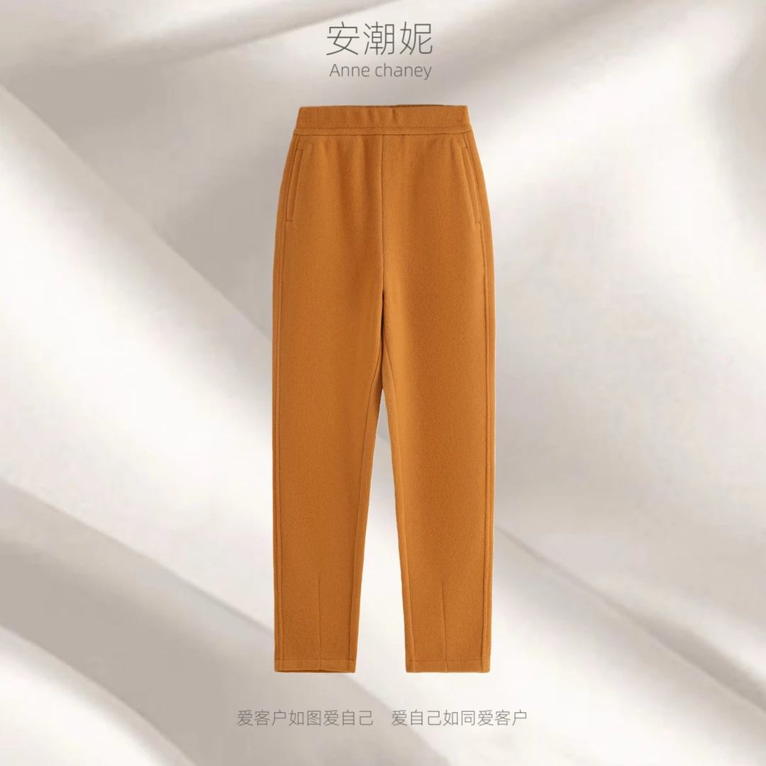 绵羊毛雪花澳毛休闲裤秋冬季新款哈伦裤松紧高腰女裤