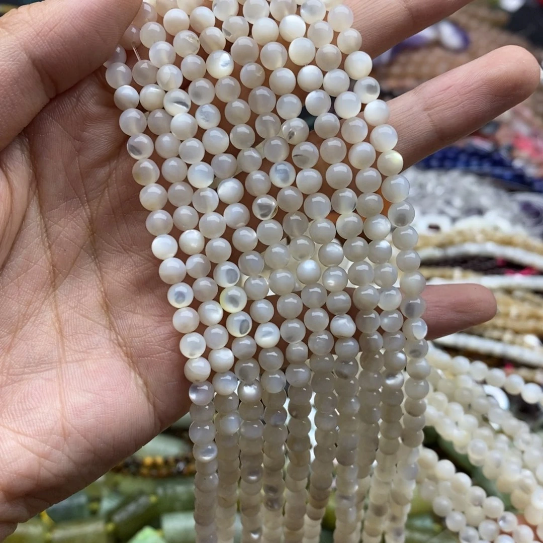 未镶嵌玛瑙/玉髓珠宝半成品一条纯天然白蝶贝圆珠5mm