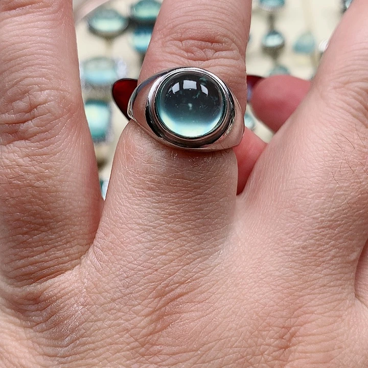 蛇纹石玉戒指银S925镶嵌