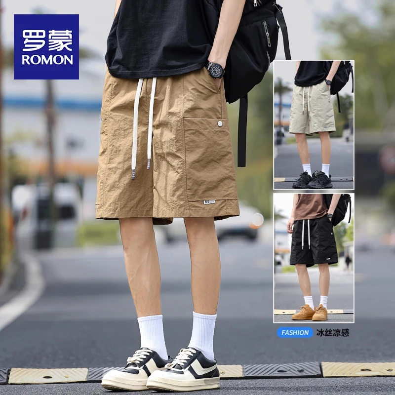 罗蒙夏季薄款休闲短裤男士冰丝速干工装中裤宽松百搭痞帅五分裤子