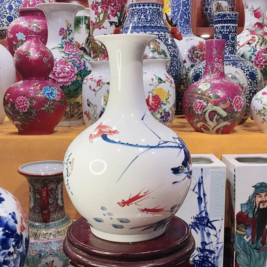 摆件鱼*景德镇陶瓷青花赏瓶