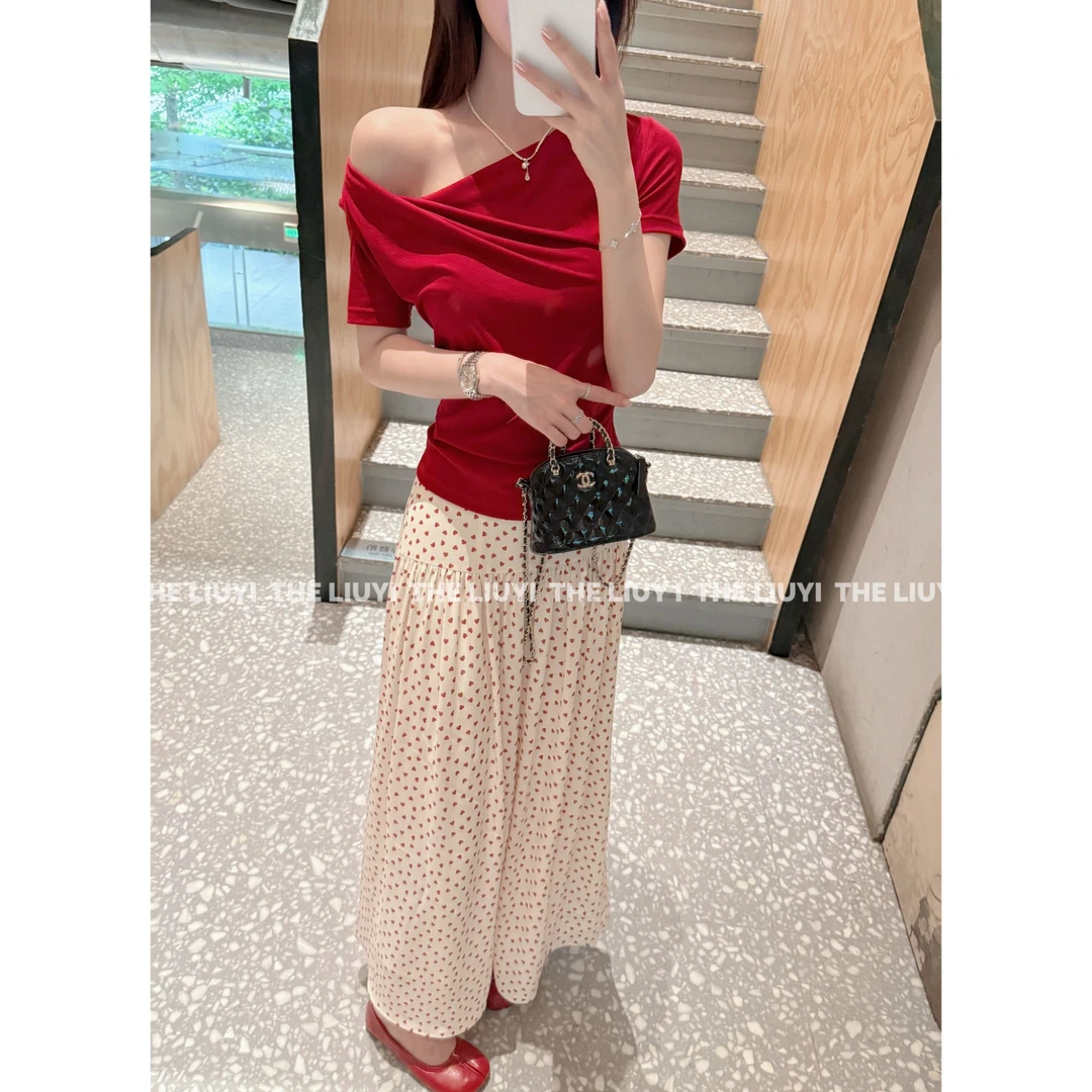 【LIUYI】全城热恋~夏季新款莱赛尔凉感棉韩系收腰荡领T恤6512D2