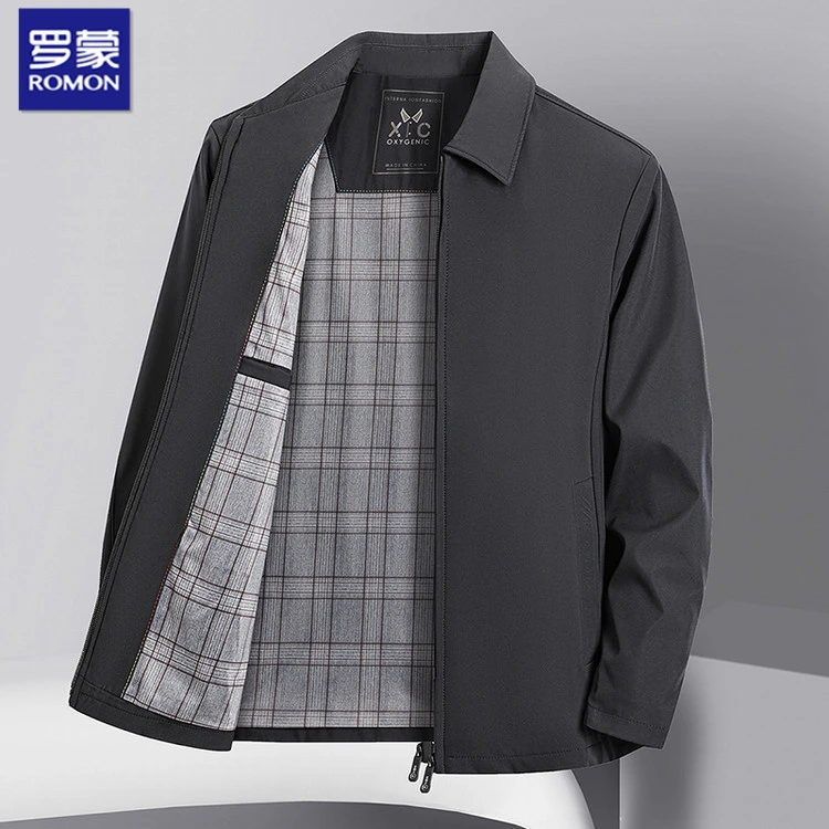 罗蒙春秋季新款经典翻领夹克商务中老年男士外套春秋上衣休闲男装