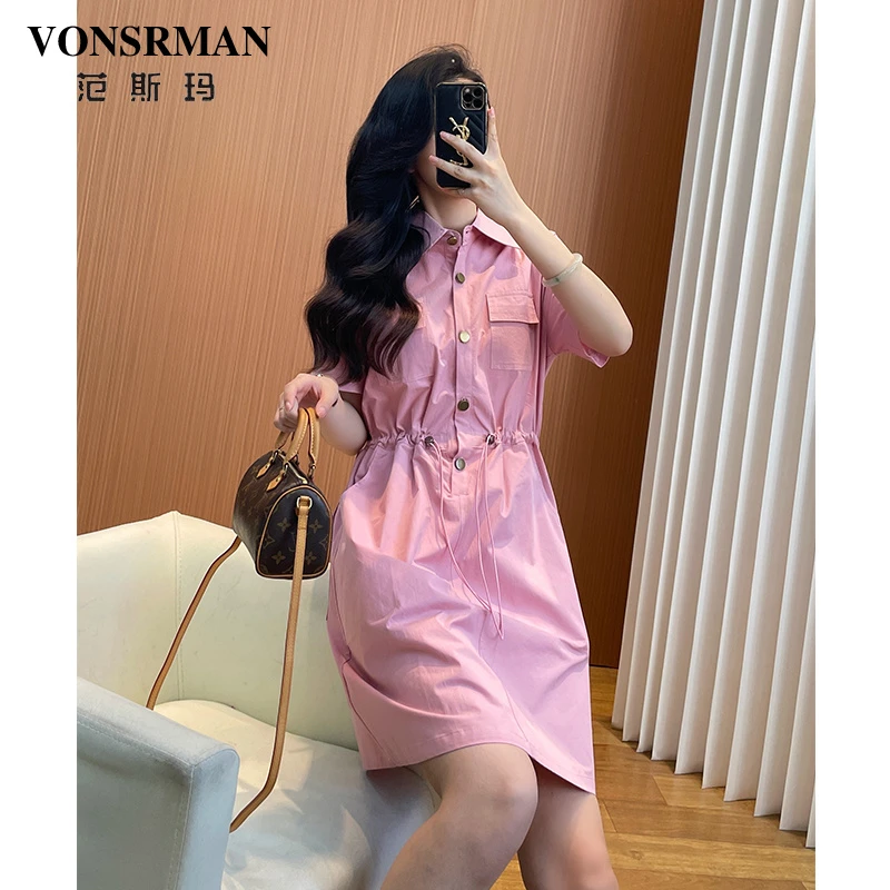 甜美粉色连衣裙女夏季2025新款时尚休闲气质收腰显瘦工装风衬衫裙