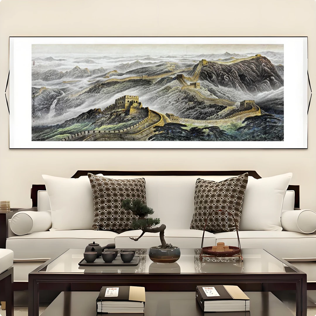 八尺《万里长城》中堂玄关画走廊画办公装饰国画软轴装裱