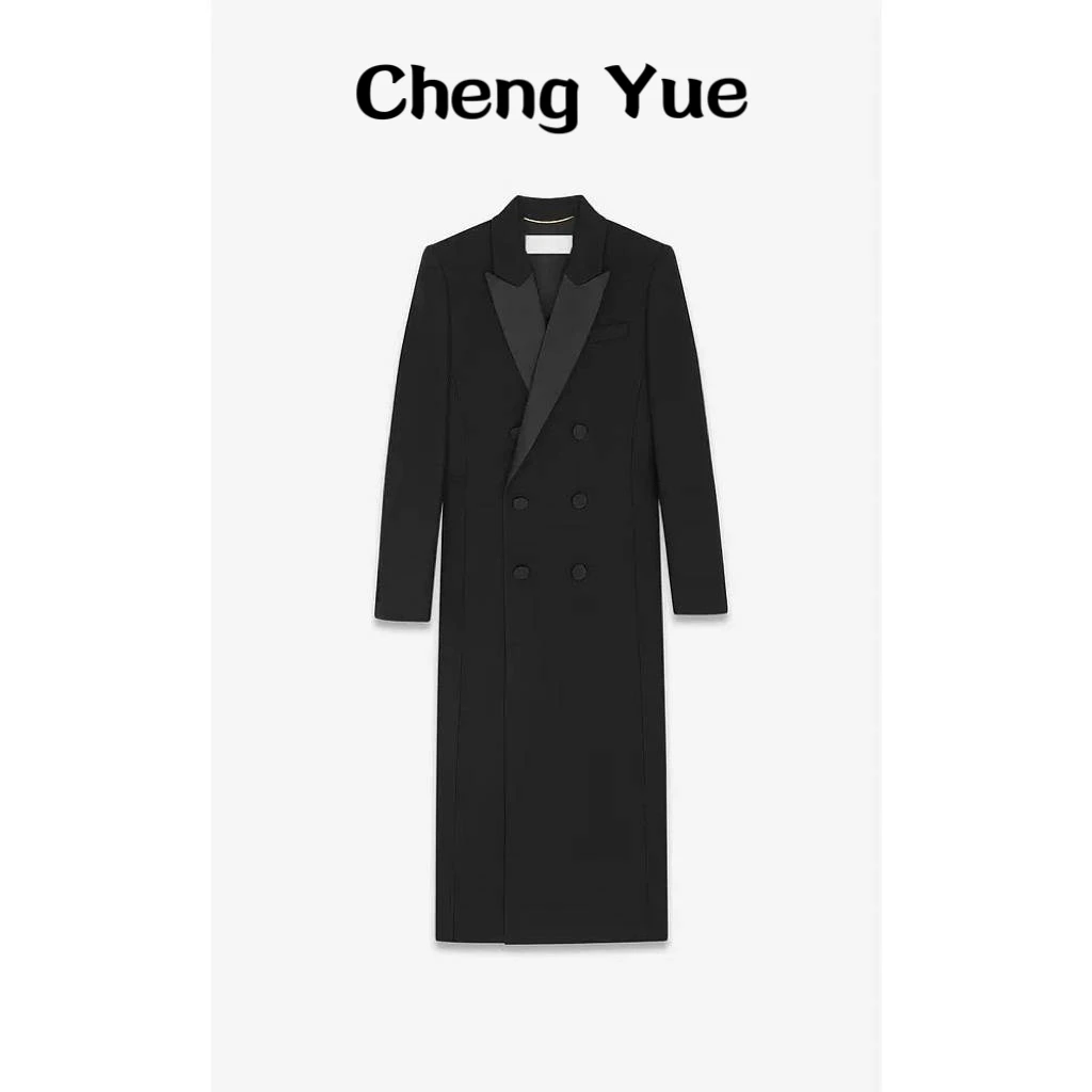 C·Y【罗兰】双排扣收腰春秋长款大衣气质修身大衣女