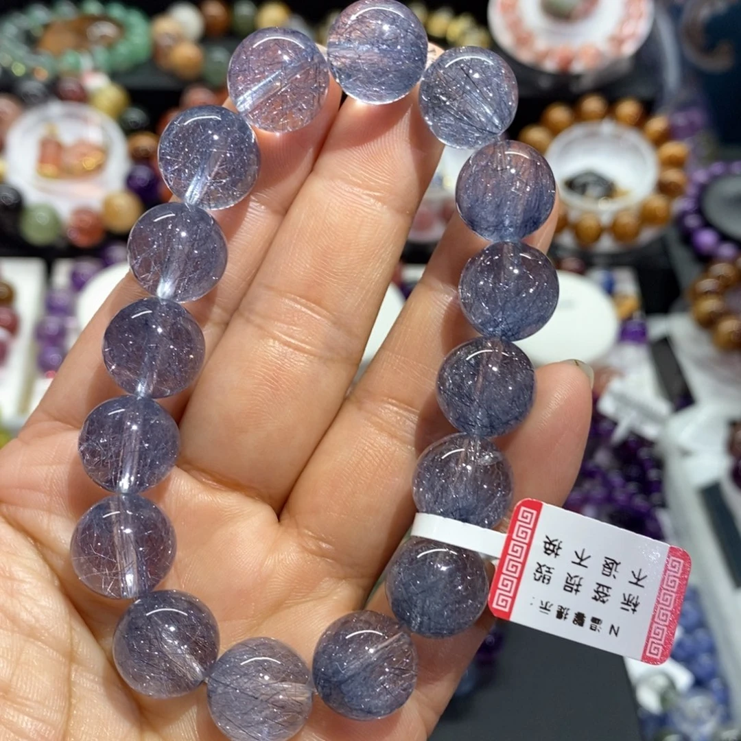 水晶手串未镶嵌钢丝蓝兔毛