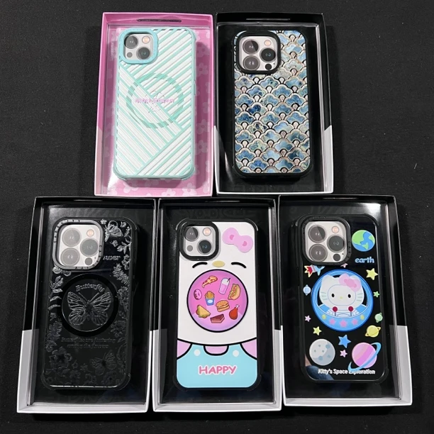 Ins风格纹磁吸手机壳镜面适用苹果iPhone15/14防摔保护