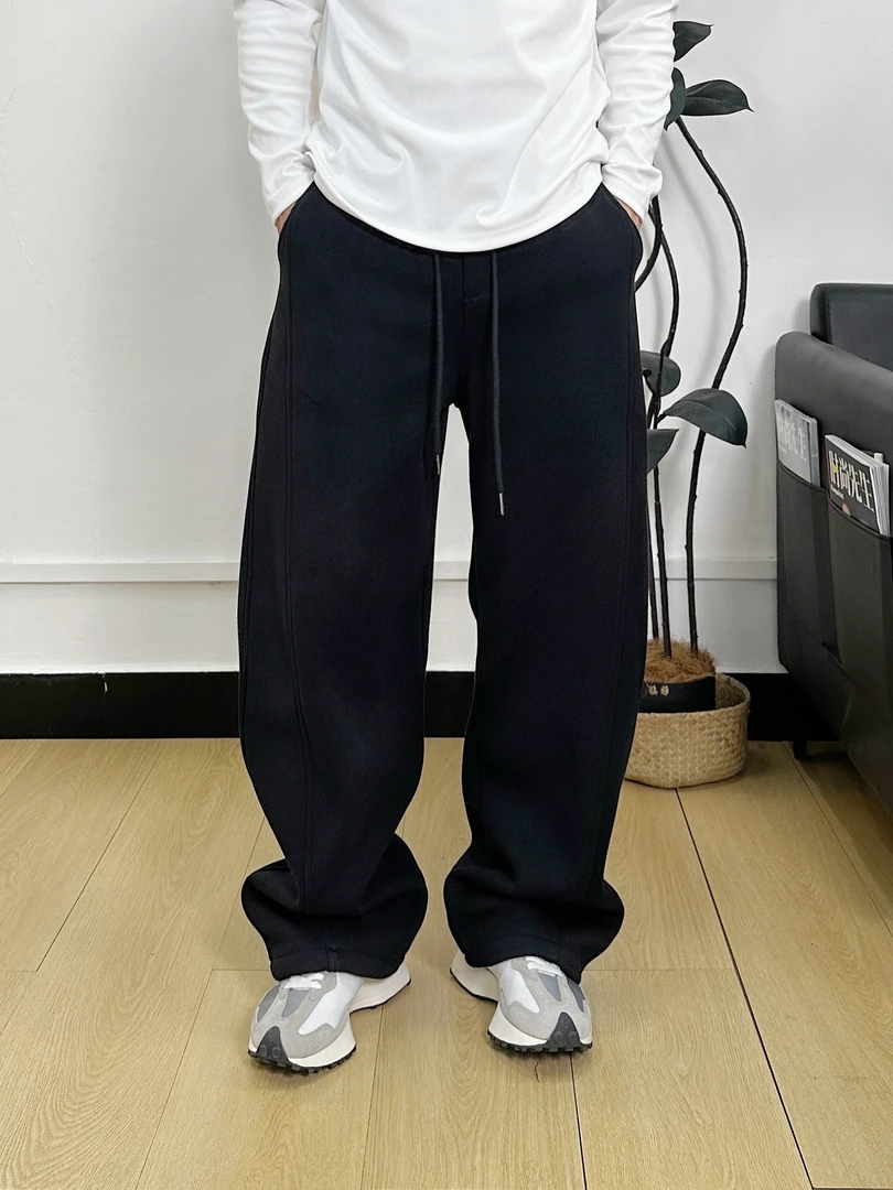 冬装高品质加绒宽松美式卫裤保暖直筒显瘦休闲裤弹性松紧腰运动裤