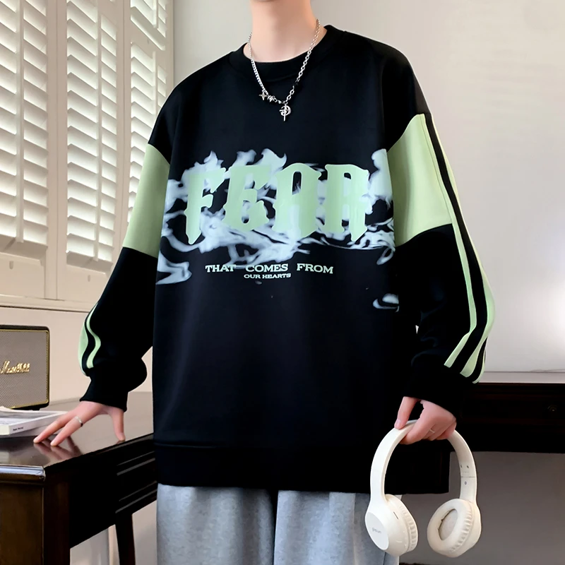 春秋季新款卫衣男青少年休闲宽松潮流港风套头百搭长袖学生打底衫