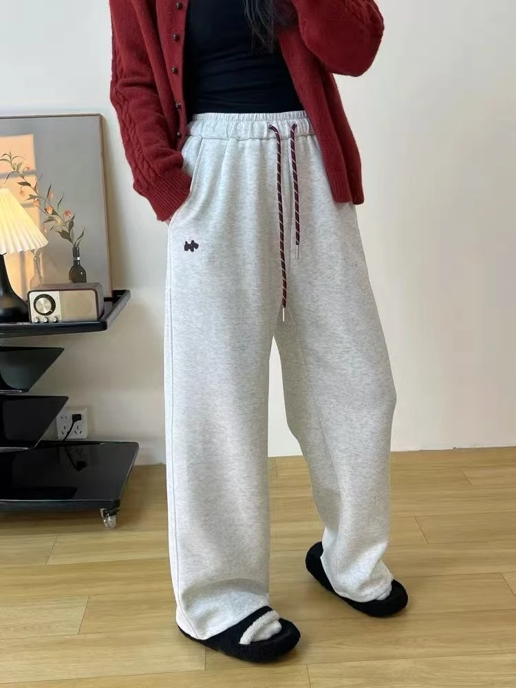 001春季新款小狗刺绣抽绳宽松显瘦休闲裤