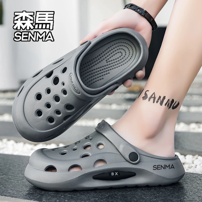 SENMA/森马洞洞鞋男款夏季外穿踩屎感沙滩包头拖鞋男运动防滑凉鞋