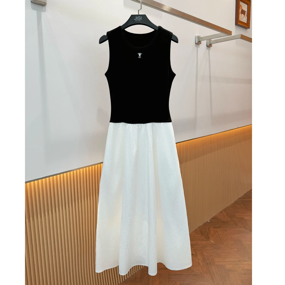 JISI D+黑白撞色无袖长款连衣裙-L25140