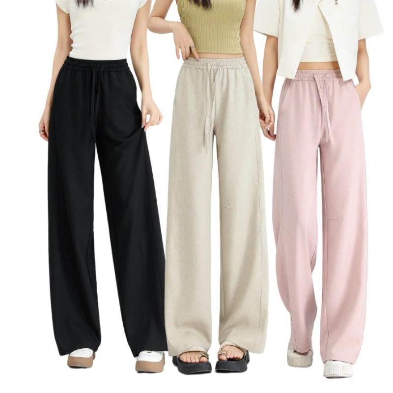 亚麻阔腿裤直筒型高腰休闲裤7727