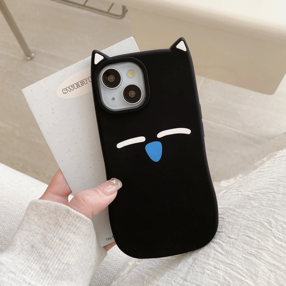 苹果|小黑猫咪可爱卡通适用iPhone16创意ins韩15立体14硅胶手机壳