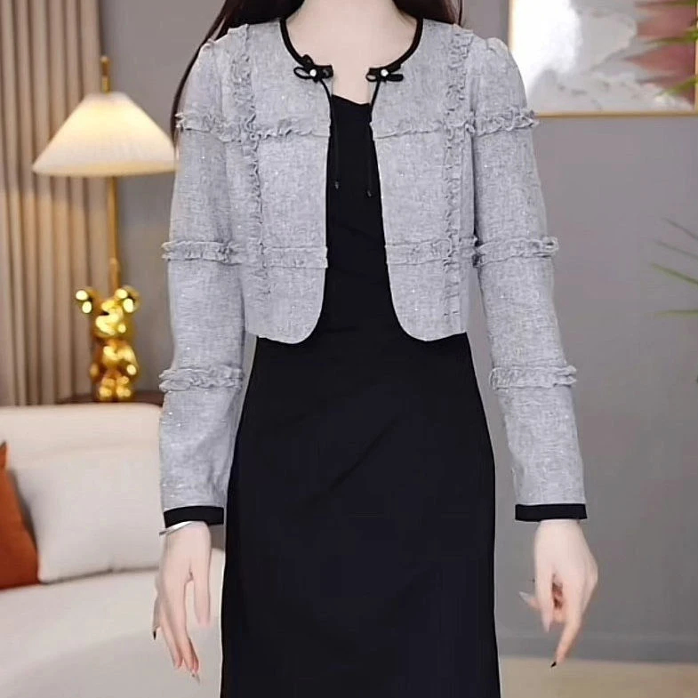 高档小香风编织精纺两件套装连衣裙2025春季新款轻奢气质减龄外套