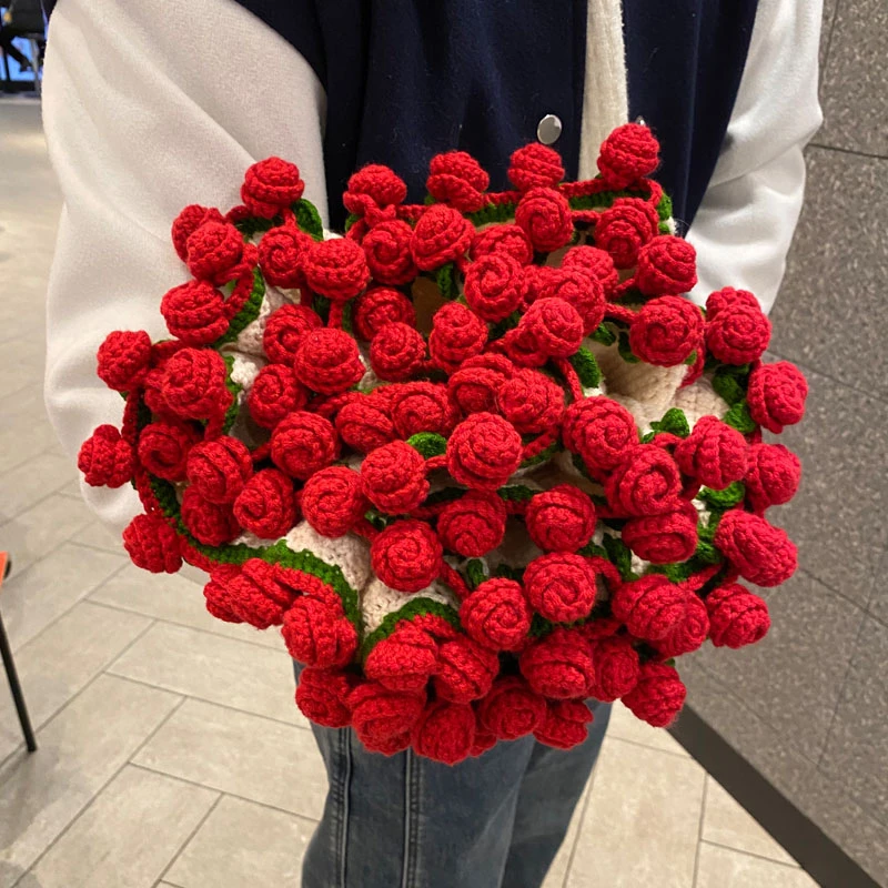 手工编织毛线diy玫瑰花铃兰毯子茉莉花花束抱钩针创意礼物材料包