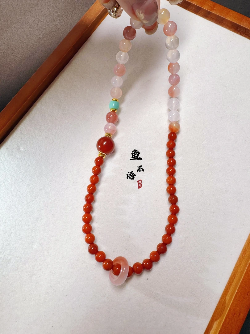 鱼不语 《玛瑙》天然7A级南红玛瑙时尚经典双圈手串手链 甜美大气