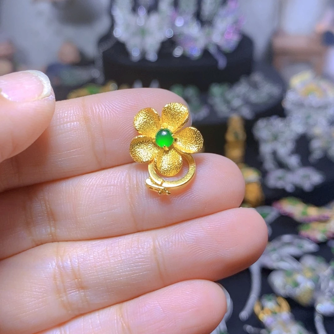 翡翠银S925镶嵌耳饰天然翡翠 
