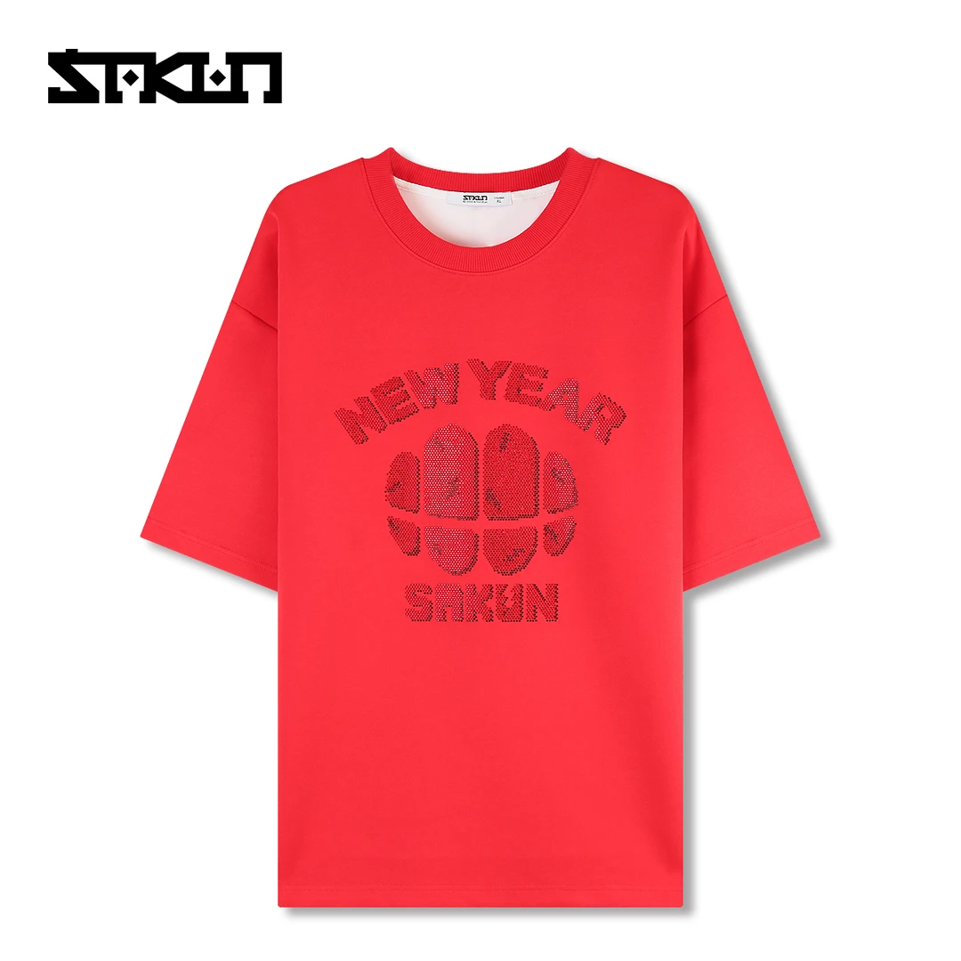 【新年战袍】SAKUN闪闪烫钻情侣T恤时尚休闲红色3141-1223428-MM