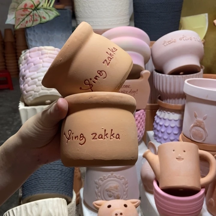 9×8红陶布丁盆 粗陶2个