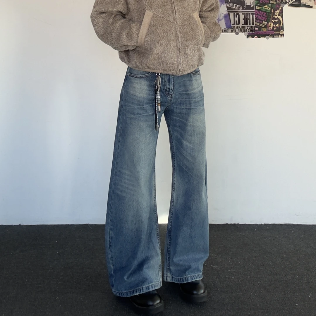 美式复古水洗猫须做旧牛仔裤男女宽松阔腿裤直筒休闲百搭长裤