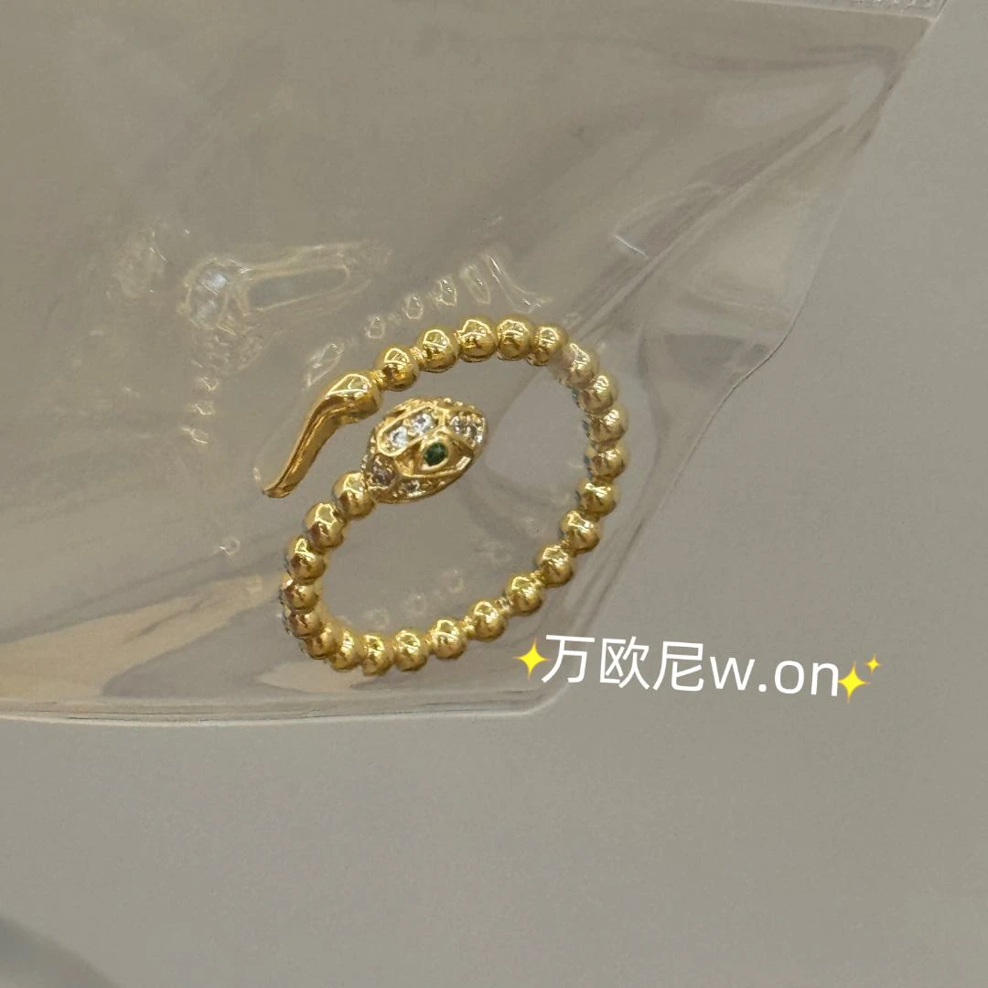 铜合金合成锆石戒指 CHANGE x 光面小蛇戒指（窄版）指环 弧J006