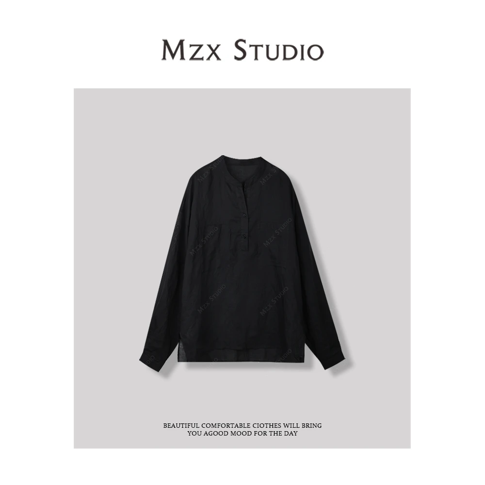 MXZ 夏季天丝麻长袖纽扣T恤上衣 SY8200-A
