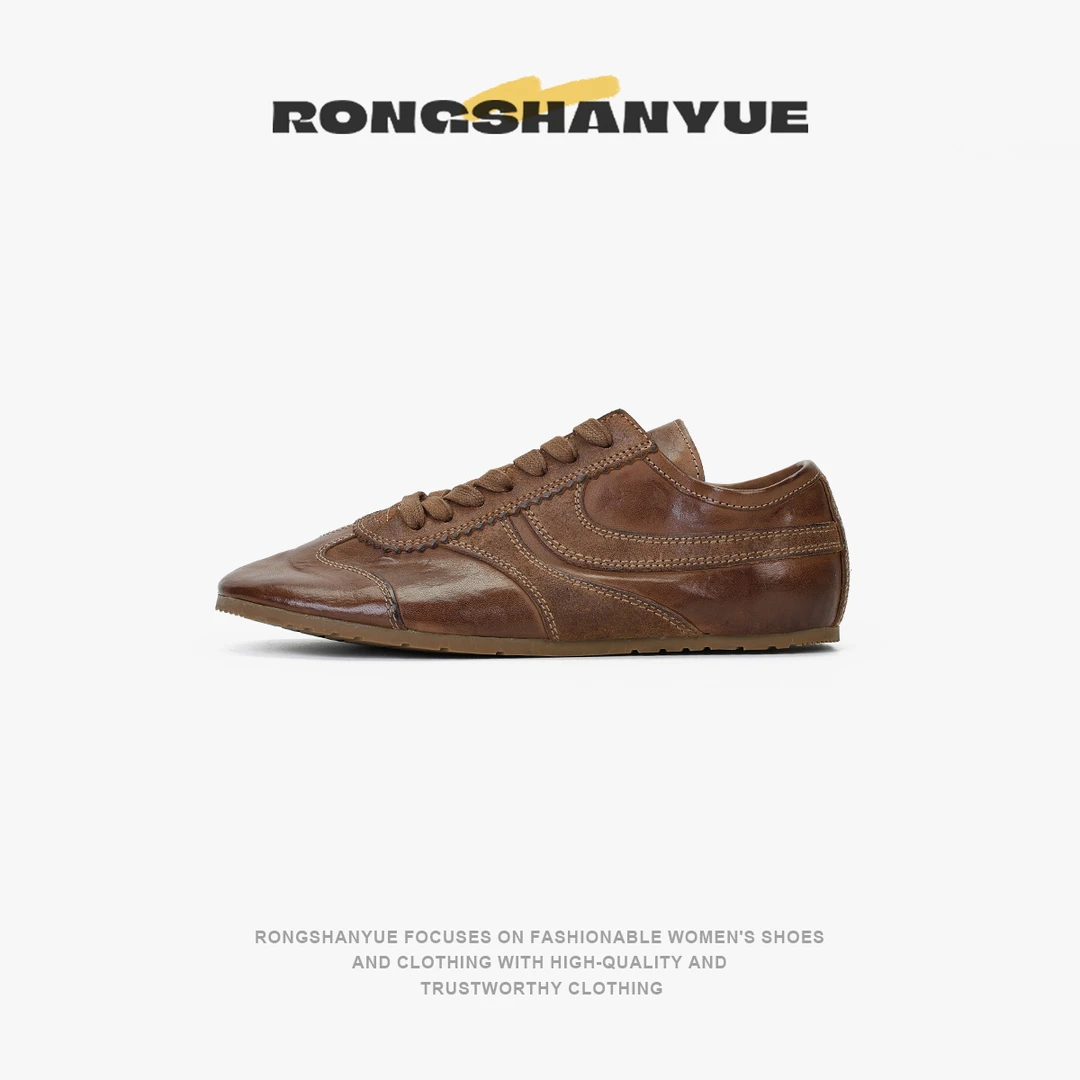 Rongshanyue经典马皮德训鞋2025新款时尚百搭厚底休闲鞋女B1143