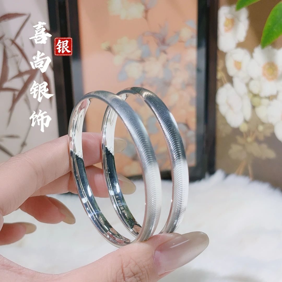 足银手镯 【喜尚银饰】6足银999.9猫眼珠手镯拉丝气质甜美风韩版