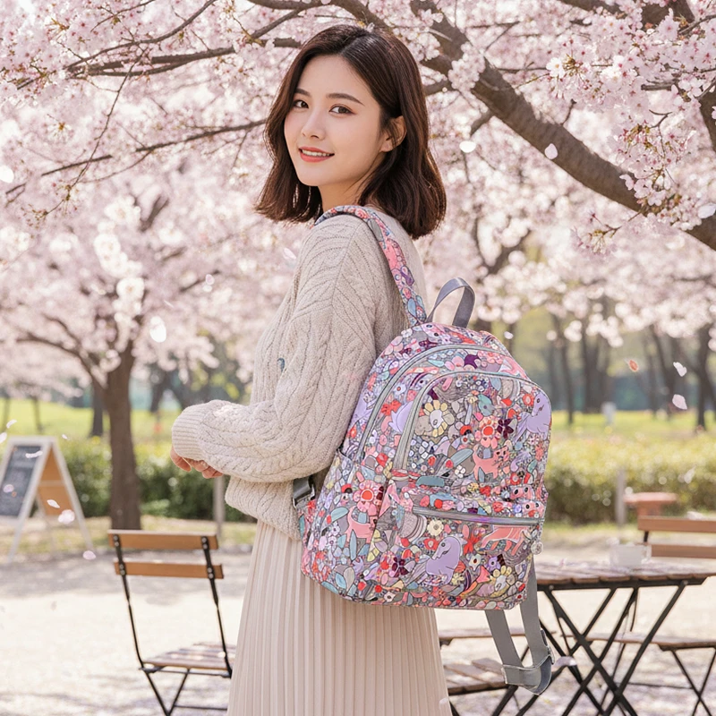 2025新款韩版双肩包女包小清新印花休闲百搭旅行帆布女士背包书包