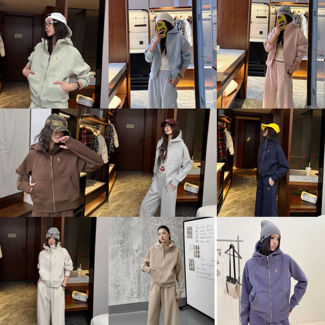 英国保罗POLODONGFANG 冬款加绒连帽开衫卫衣套装XJ-9218