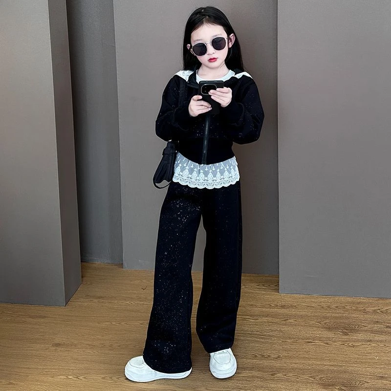 女童套装洋气2025新款儿童时髦秋装女大童外套阔腿裤运动两件套