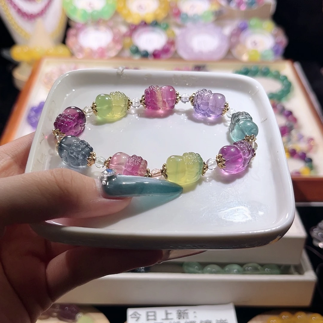 未镶嵌手链萤石彩虹色貔貅