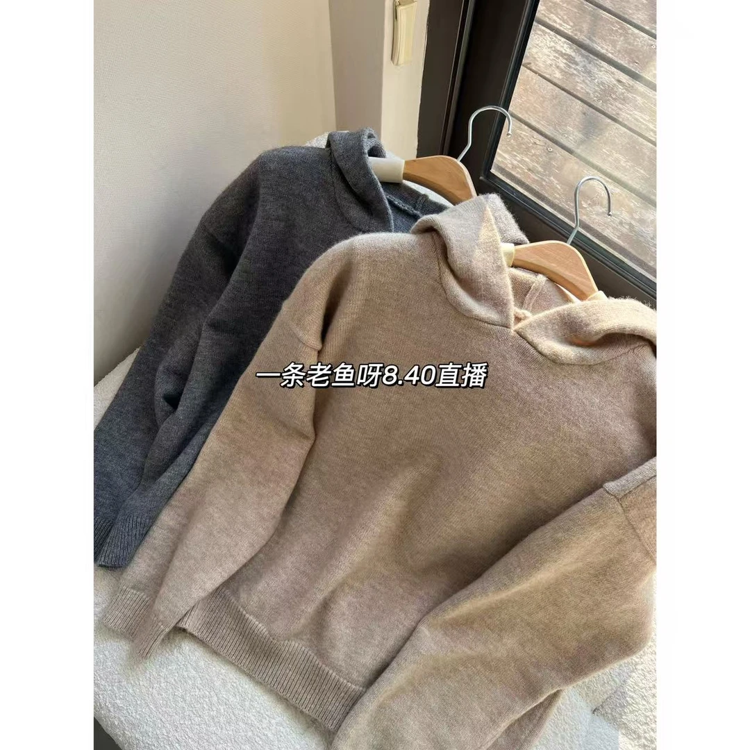 Y 秋冬连帽加厚保暖毛衣女 韩版宽松慵懒休闲毛衣外套1754