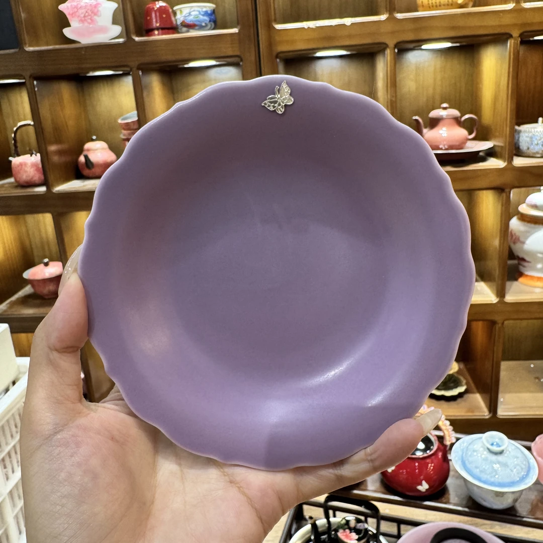 锔银丁香紫色果盘 壶承A13270