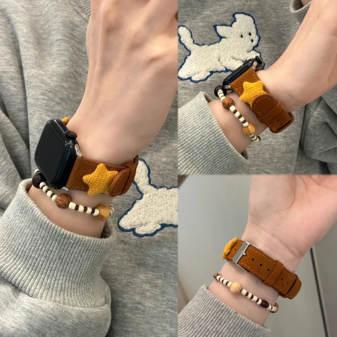 适用FIT4/fit3秋冬星星毛织真皮表带华为GT6GT5Watch5GT4gt32高级