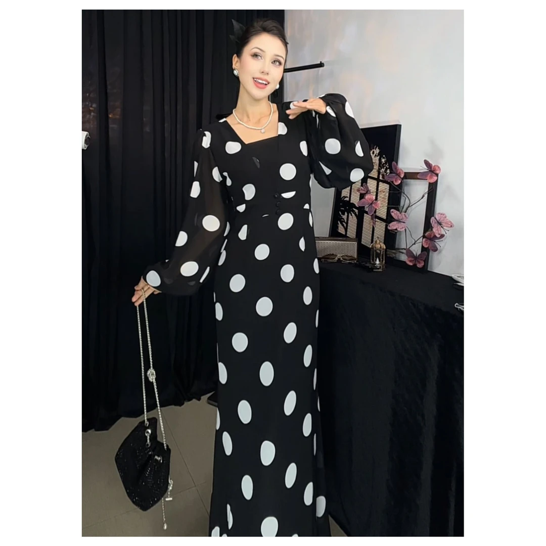 8765【娜扎】法式波点灯笼袖时尚女装连衣裙
