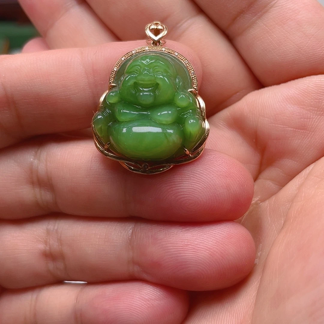 和田玉（碧玉）18K金镶嵌颈饰