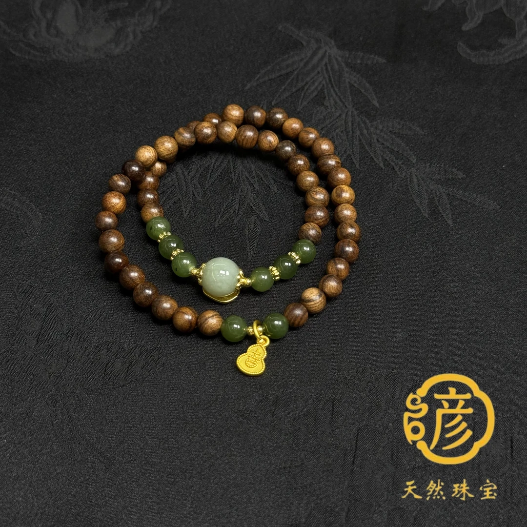 碧玉手链无镶嵌和田玉和檀木女士双圈原创设计多样性发货BY0092