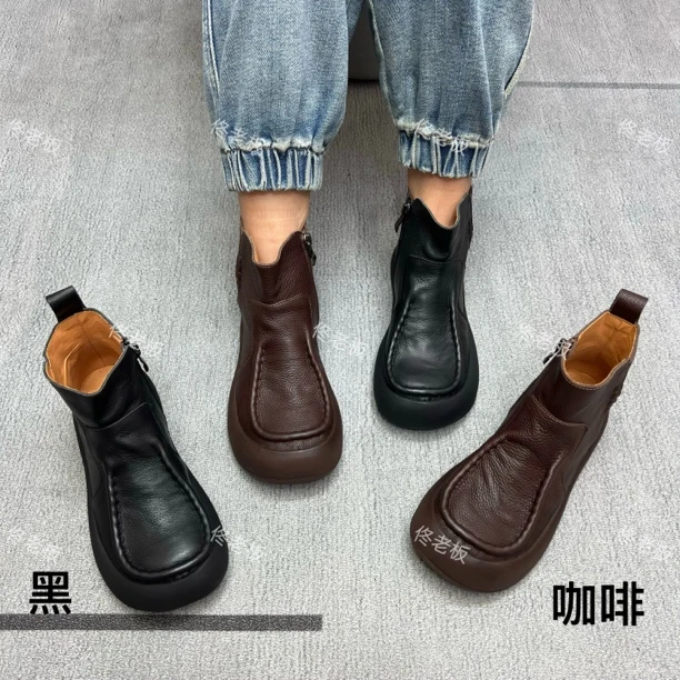 7716-23 纯皮软底时尚简约舒适百搭手工复古短靴