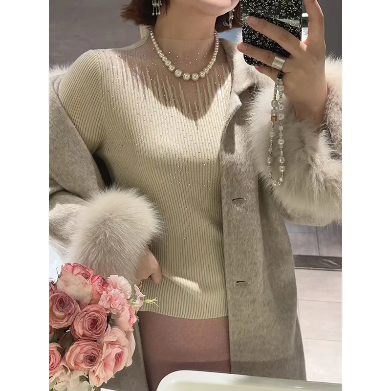 【DIS 定制】【星辰璀璨】烫钻高级感内搭羊毛打底衫上衣Z525X19373