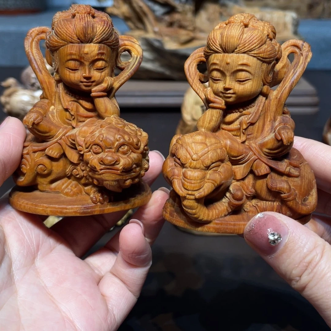 柏木（崖柏）文殊普贤两个工艺品摆件