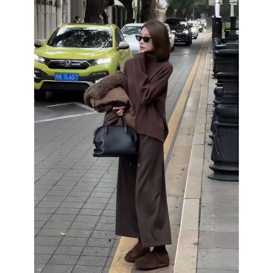 【老板周】通勤时髦 秋冬新品复古松紧腰九分毛呢榛果裤