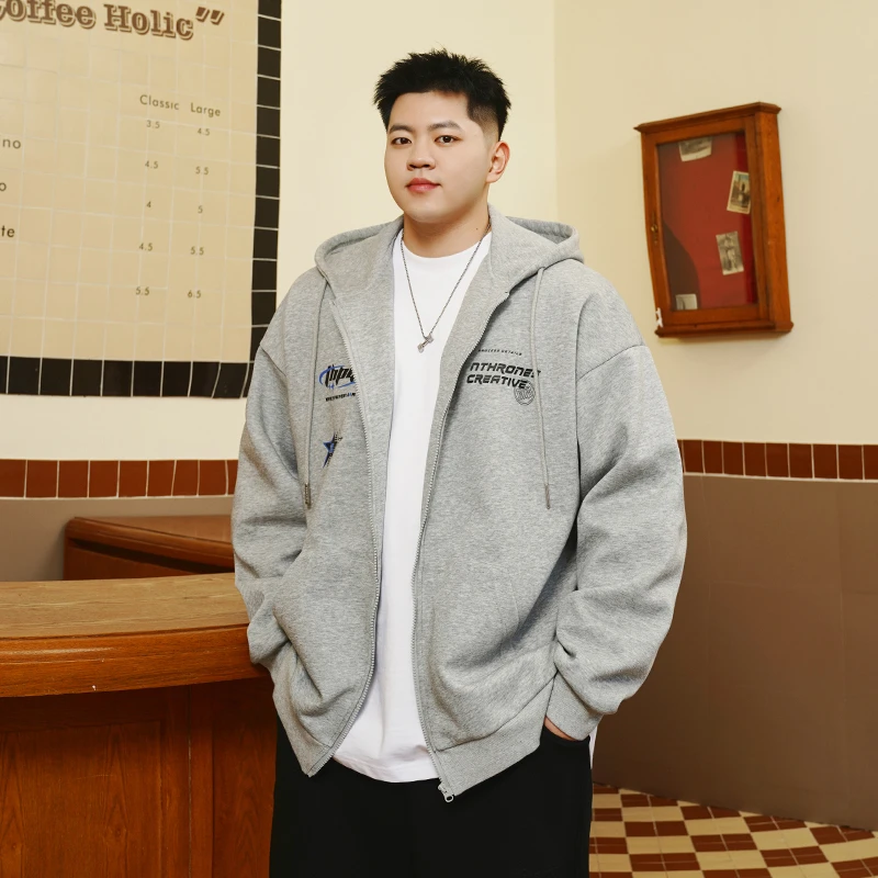 THE PANG潮牌大码男装胖子春季开衫连帽卫衣宽松美式潮牌运动休闲