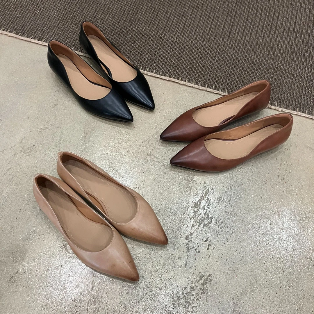 极简主义复古擦色设计感气质尖头休闲百搭小瓢鞋女款2025新款爆款