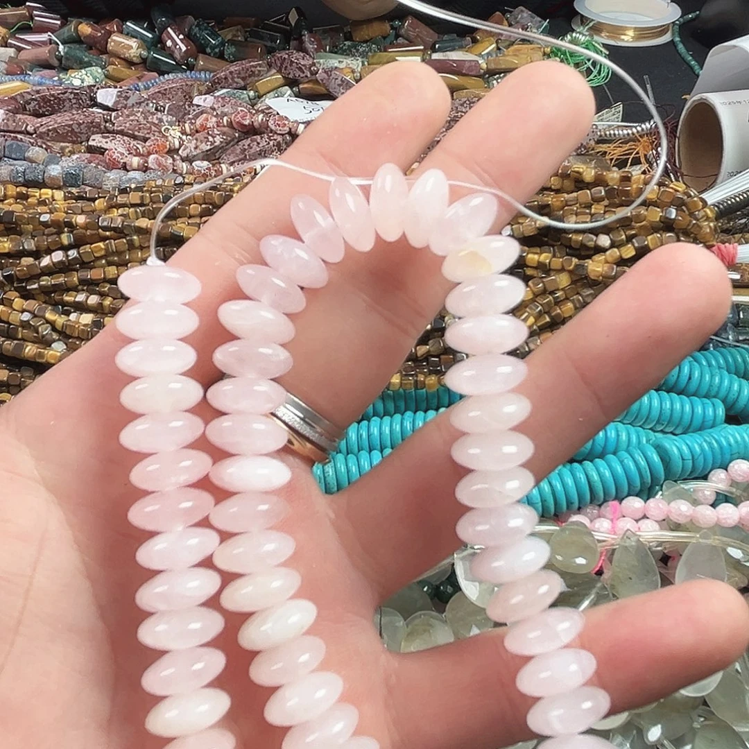 玛瑙/玉髓合金珠宝半成品A740，粉晶飞碟一条12mm