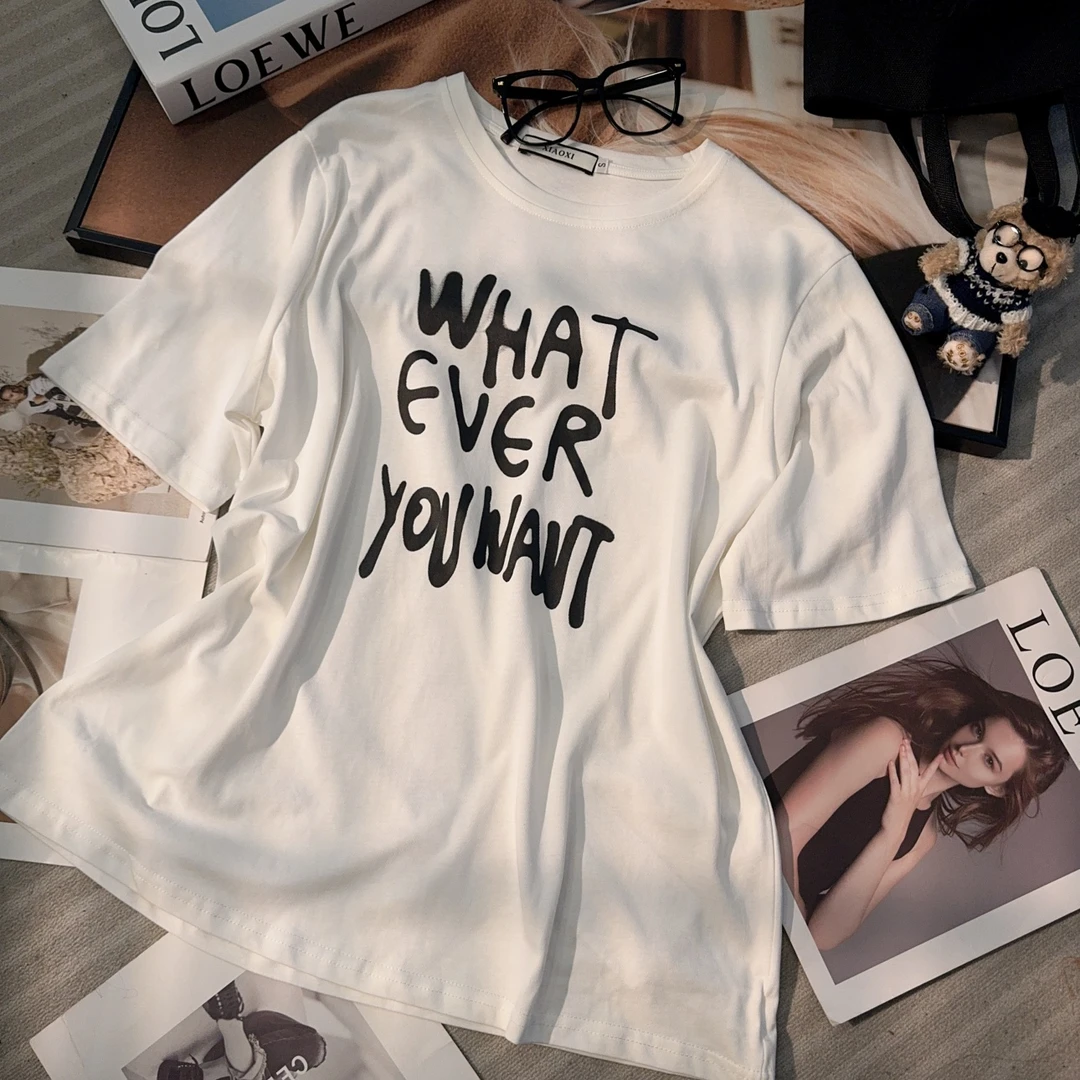 【晓溪服饰】印花圆领宽松型通勤短袖T恤6209